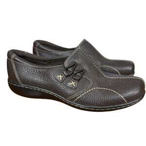 Clarks Bendables Womens Dark Brown Pebble Leather Comfort Shoes Loafers sz 7.5